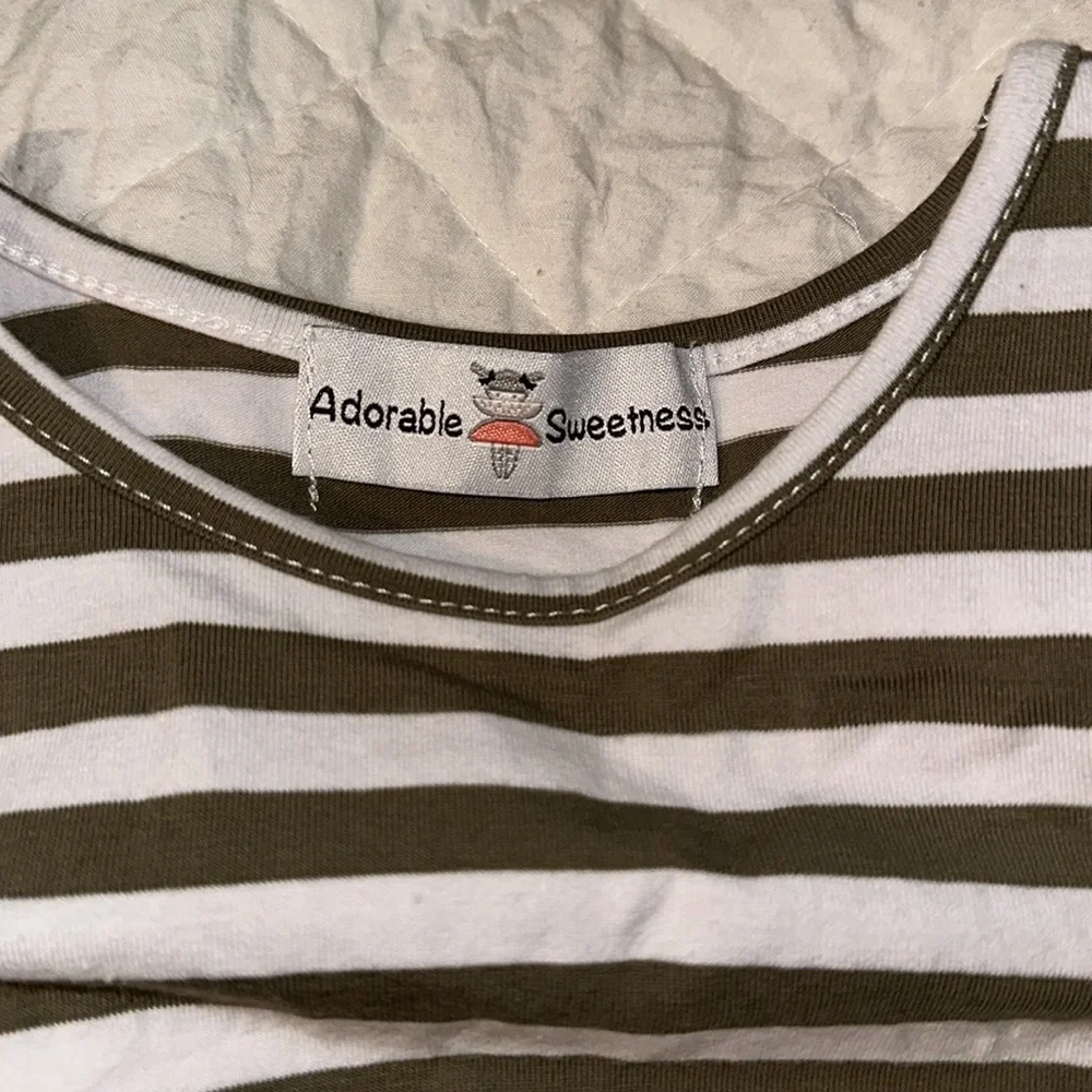 ADORABLE SWEETNESS Girls Size 5 Olive Green Stripe Tunic Shirt - Picture 5 of 7